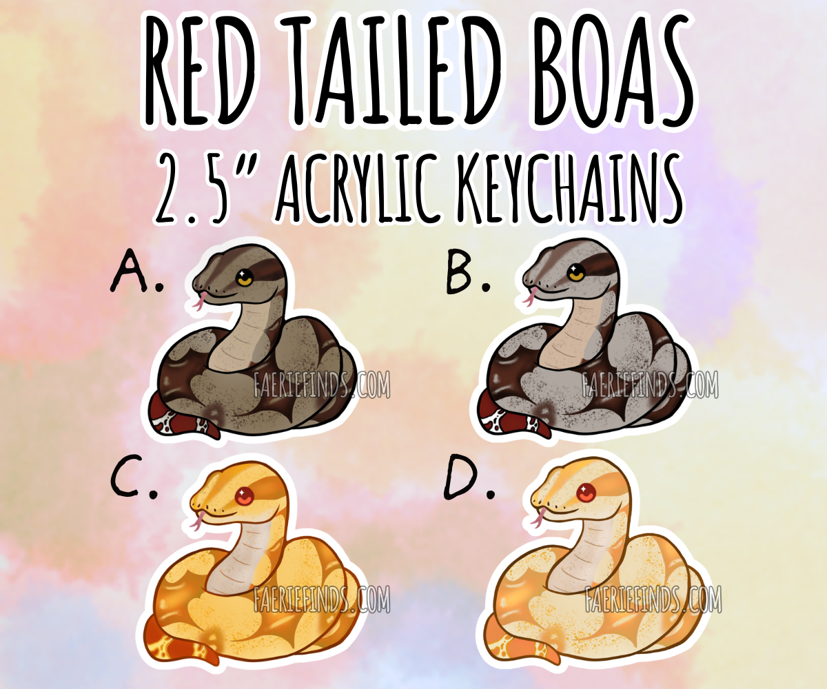 2.5” Red Tailed Boa Acrylic/Glitter Epoxy Keychain