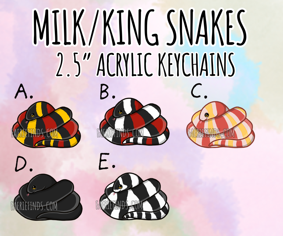 2.5” Milk/King Snake Acrylic/Glitter Epoxy Keychain