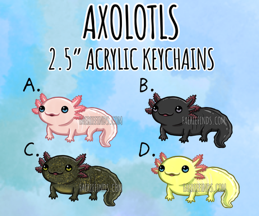 2.5” Axolotl Acrylic/Glitter Epoxy Keychain