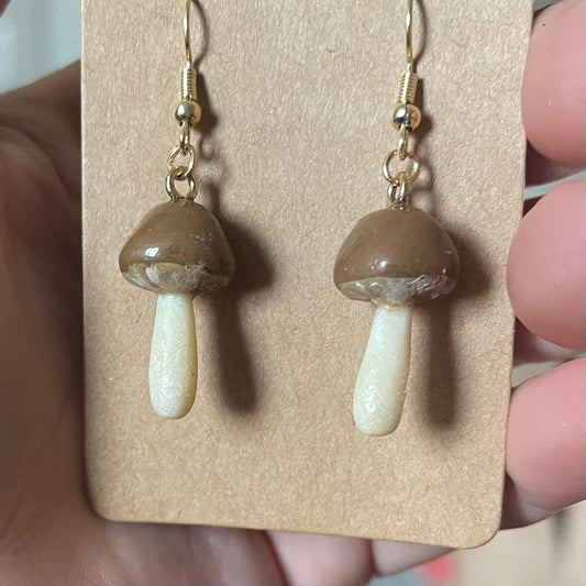Hand Sculpted Round Brown Cap Mushroom Earrings